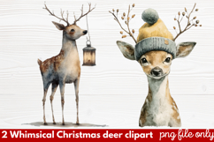 2 Whimsical Christmas Deer Clipart | Cute Festive Deer PNG Product Image 1