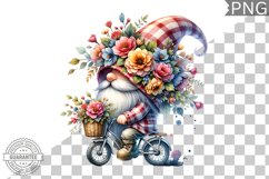 Floral Crown Gnome Rides A Bike Sublimation Clipart Design Product Image 1