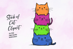 Stack of colorful cat watercolor clipart PNG Product Image 1