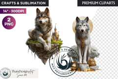 Watercolor Mystic Wolf Fantasy Clipart animal PNG Graphics Product Image 1