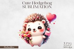 Cute Valentine&#039;s day Hedgehog PNG. Product Image 1