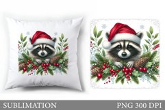 Cute Raccoon Pillow Design. Christmas Pillow Sublimation Product Image 1