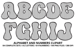 Stripes Alphabet Letters &amp; Numbers Clipart PNG 300DI Product Image 2
