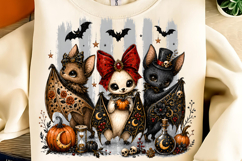 Cute Halloween Bats PNG, Coquette Bat Trio Sublimation, Bats Product Image 1