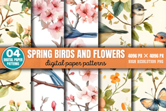 Spring Birds And Flowers Patterns PNG Product Image 1