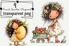 Whimsical Fruit Girls Clipart Watercolor PNG Product Image 1