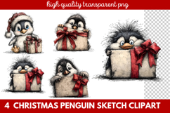 Christmas Penguin Sketch Clipart | Hand-Drawn Holiday Product Image 1