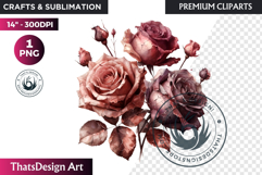 Moody Rose Gold &amp; Mauve Flowers PNG, Dark Romance Clipart Product Image 1