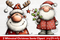 2 Whimsical Christmas Santa Clipart | Cute Santa PNG Product Image 1