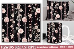 Flowers Black Stripes Digital Paper Product Image 1