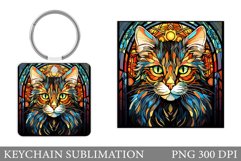 Stained Glass Cat Keychain. Cat Keychain Sublimation Product Image 1