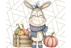 Fall Farm Animal Clipart, Autumn Barnyard PNG Illustrations Product Image 4