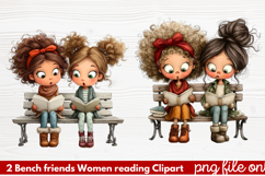 Bench friends Women reading Clipart Product Image 1