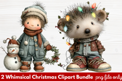 2 Whimsical Christmas Clipart | Cute Festive Holiday PNG Product Image 1
