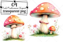 Pink Mushrooms Clipart Watercolor PNG Product Image 1