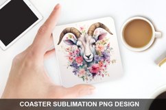 Goat And Flowers - Coaster Sublimation Design Product Image 1