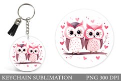 Valentines Owl Keychain Design. Cute Owl Round Keychain Product Image 1