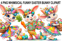 Whimsical Funny Easter Bunny Clipart Watercolor png Product Image 1