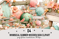 Whimsical Summer Wooden Sign Clipart Watercolor png Product Image 1