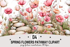 Spring Flowers Pathway Clipart Watercolor Clipart png Product Image 1