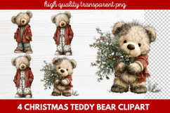4 Christmas Teddy Bear Clipart | Cute Holiday Bear PNG Illus Product Image 1