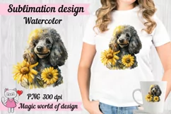 Poodle Dog with Sunflower png, Sublimation designs Product Image 2