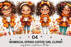 Whimsical Spring Coffee Girl Clipart Watercolor png Product Image 1