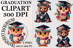 Whimsical Graduation Animal Clipart PNG, Graduation PNG Product Image 1