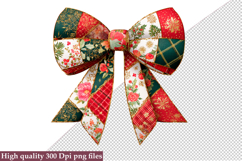 Christmas Patchwork Bow Clipart PNG Product Image 1