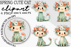 Whimsical Spring Cute Cat Clipart Png Product Image 1