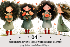 Whimsical Spring Girls Clipart Watercolor png Product Image 1