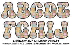 Pastel Patchwork Alphabet Numbers PNG Doodle Letters Clipart Product Image 2