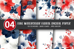 Fine Watercolor Floral Digital Paper Product Image 1