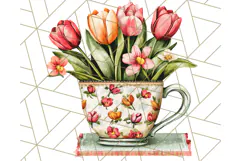 Vintage Floral Teacup Clipart PNG, Blooming Teacups Clip Art Product Image 4