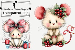 Whimsical Christmas Mouse Clipart Watercolor PNG Product Image 1