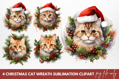 Christmas Cat Wreath Sublimation Clipart Product Image 1