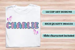 Unicorn Alphabet png clipart, unicorn letters doodle Product Image 6