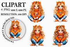 Watercolor Autumn Quirky Girl Clipart Watercolor PNG Product Image 1