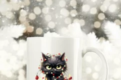 Black Christmas Angry Cat PNG Design for Sublimation Product Image 5