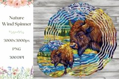 Stained Glass Nature Wind Spinner, Bison Sublimation PNG Product Image 1