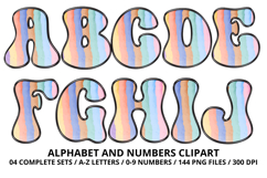 Watercolor Stripes Doodle Alphabet PNG Retro Letters 300 DPI Product Image 2