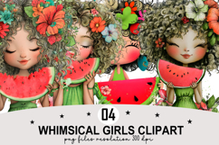 Whimsical Girls Clipart Watercolor PNG Product Image 1