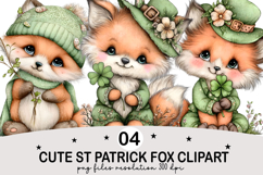 Cute St Patrick Fox Clipart png Watercolor png Product Image 1