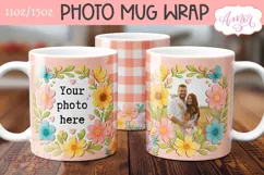 Floral Photo Mug template sublimation PNG, customizable mug Product Image 1