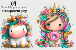 Whimsical Birthday Unicorn PNG Clipart Watercolor PNG Product Image 1