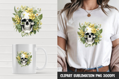 Watercolor floral skull sublimation clipart png Product Image 1