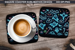 Ghost Coaster Sublimation, Halloween Coaster PNG Design Product Image 1