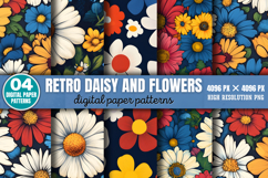 Retro Daisy and Flowers Patterns Paper Bundle PNG Product Image 8