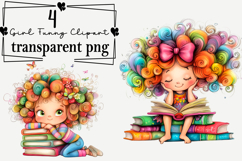 Quirky Book Girl Clipart Watercolor PNG Product Image 1