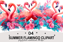 Whimsical Summer Flamingo Clipart Watercolor png Product Image 1